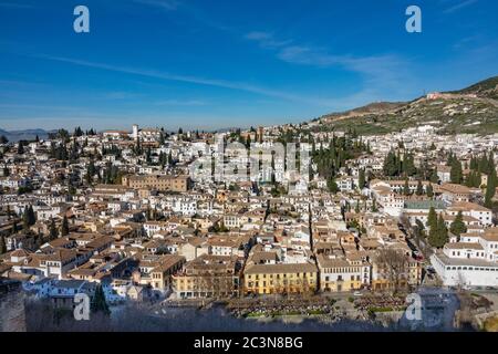 Blick von Granada, Spanien. Alhambra Königspalast. Stockfoto