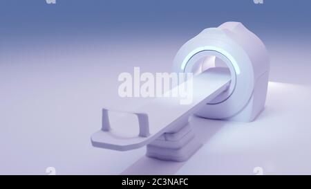 Multi-Detektor CT-Scanner ( Computertomographie ) isoliert auf violettem Hintergrund. 3D-Illustration. Stockfoto