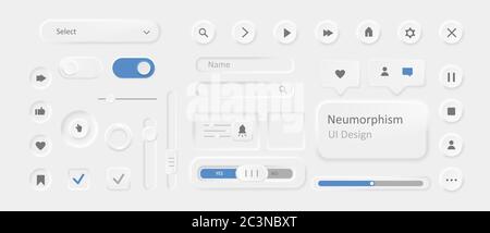 Icons im Stil von Neomorphismus. Modernes ui-Design mit stilvoller Unschärfe. Stock Vektor