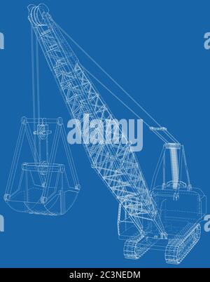 Dragline. Die Ebenen der sichtbaren und unsichtbaren Linien werden getrennt. EPS10-Format. Drahtrahmen. Stock Vektor