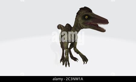 3D-Rendering eines computergenerierten Troodon-Dinosauriers isoliert auf einem Weißer Hintergrund Stockfoto