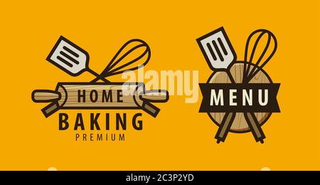 Küche, Kochen Logo oder Label. Menügestaltung für Café und Restaurant Stock Vektor