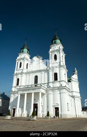 Chelm, Lubelskie, Polen - 30. März 2019: Kirche auf einem Hügel, Basilika der Jungfrau Maria in Chelm, Ostpolen, Blick auf einen sonnigen Märztag Stockfoto