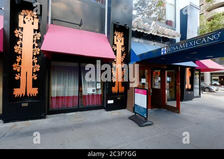 Rosa Mexicano, 61 Columbus Ave, New York, NYC Foto von einem mexikanischen Restaurant auf dem Lincoln Square in der Upper West Side von Manhattan. Stockfoto