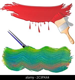 Eine Illustration von bunten Farben mit Pinsel isoliert auf weißem Hintergrund Stockfoto