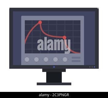 Bild von roten Graphen mit zwei Punkten auf Monitor Bildschirm Musiker Vektor-Symbol flach isoliert Illustration. Stock Vektor