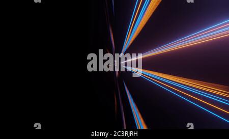 Grafische Darstellung mit 3D-Rendering von Laserlichtlinien auf Schwarzer Hintergrund Stockfoto
