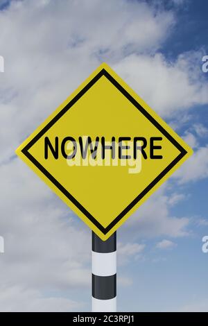 3D-Illustration von NIRGENDWO Skript auf Straßenschild Stockfoto