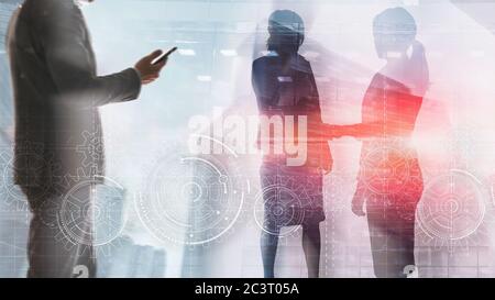 Geschäftslösungen für Erfolg und Strategie. Gear Mixed Media Konzept. Stockfoto