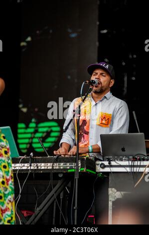 Kolumbianische Hip Hop Band, Zalama Crew perfrom auf dem jährlichen Tattoo Music Fest in Bogota, Kolumbien. Das Tattoo Music Fest ist ein Event, das Popula sammelt Stockfoto