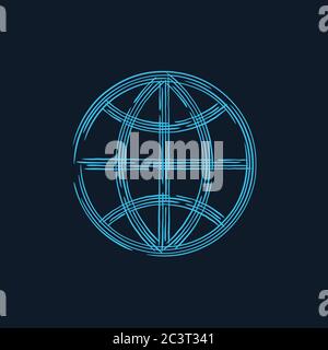 Handgezeichnetes Vektorkugelsymbol im linearen Pinselstil. Vektordarstellung auf weißem Hintergrund isoliert. Stock Vektor