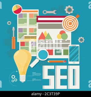 Flache Vektor Illustration von Web-Analyse-Informationen und Entwicklung Website Statistik - Vektor Illustration Stock Vektor