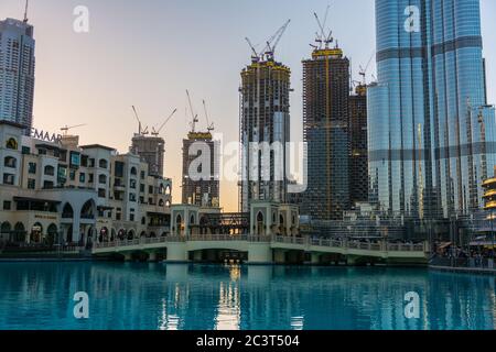 Dubai, Vereinigte Arabische Emirate, 20. Januar 2020: Burj Khalifa Brunnen Stockfoto