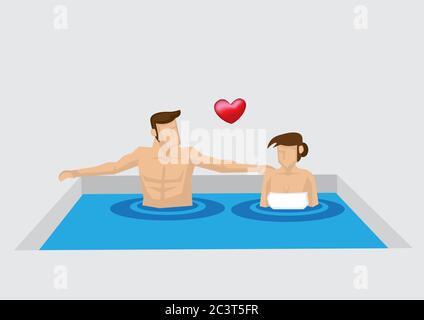 Cartoon Mann und Frau in privaten Spa-Pool und genießen entspannende Bad zusammen. Vektor-Illustration auf paar Spa Retreat Konzept isoliert auf o Stock Vektor