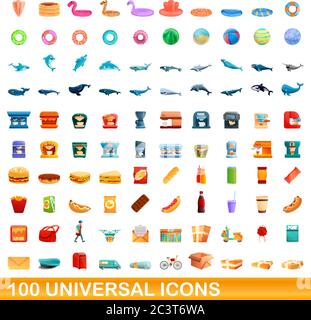 100 universelle Symbole gesetzt. Cartoon Illustration von 100 universelle Symbole Vektor auf weißem Hintergrund einstellen Stock Vektor