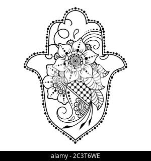 Hamsa Handgezeichnetes Symbol aus Blume. Dekorationsmuster im orientalischen Stil für Innendekoration und Henna-Zeichnungen. Das alte Zeichen der 'Hand of Fat Stock Vektor