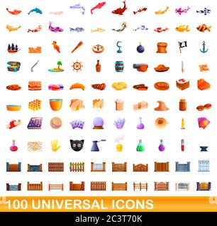 100 universelle Symbole gesetzt. Cartoon Illustration von 100 universelle Symbole Vektor auf weißem Hintergrund einstellen Stock Vektor