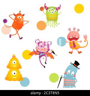 Vektor Bunte Glücklich Monster Party Nahtloses Muster Stock Vektor