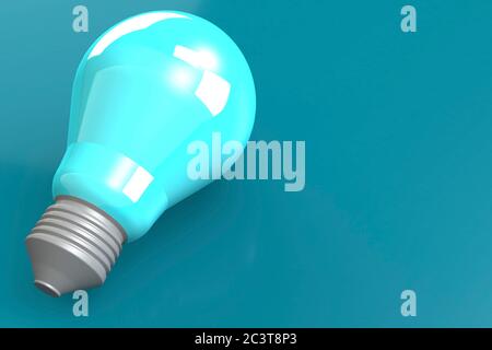 Blaue Glühbirne mit blauem Hintergrund, 3D-Rendering Stockfoto