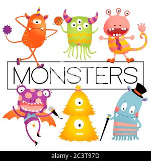 Vektor Baby oder Kinder Design-Elemente, bunte Happy Monster Set. Stock Vektor
