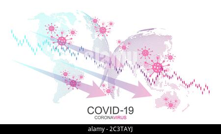 Die Auswirkungen des Coronavirus auf die Börse und die Weltwirtschaft. Konzept der Finanzkrise. Wirtschaftskrise. Forex Börse Stock Vektor
