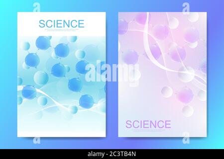 Banner, Poster oder Broschüren entwerfen Vorlagen mit bunten abstrakten 3d-Molekülen. Atome. Neuronen. Medizinische Innovation Pharma-Tech-Banner Stock Vektor