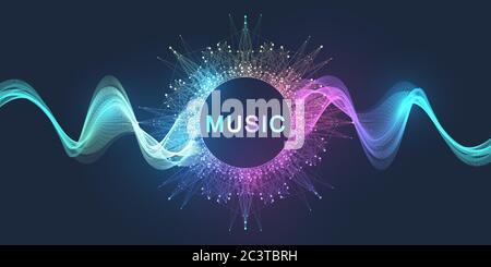 Abstrakte Bewegung Sound Wellenlinien und Punkte dynamischen Vektor Hintergrund. Spiralpuls Schallwellen Rhythmus. Poster im Design der Musikwelle. Stock Vektor