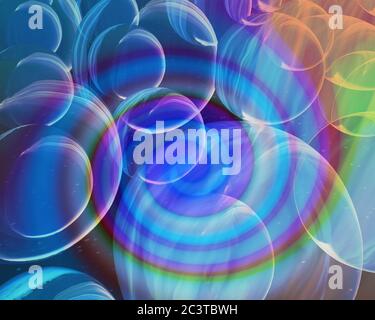 Abstrakte Blasen Hintergrund mit Regenbogen Spirale. 3d-Illustration Stockfoto