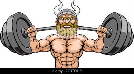 Viking Gewichtheben Maskottchen Muskel Gym Cartoon Stock Vektor