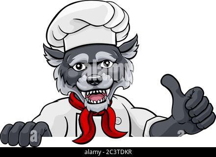 Wolf Chef Mascot Zeichen Cartoon Charakter Stock Vektor