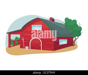 Traditionelle amerikanische rote Holzscheune. Bauernhof. Landwirtschaft, Landwirtschaft. Stock Vektor