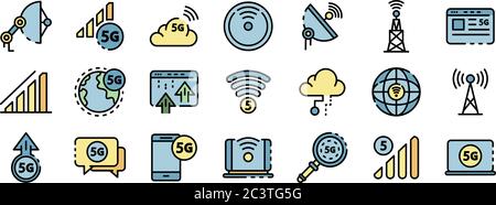 5G-Technologie-Symbole setzen Vektor flach Stock Vektor