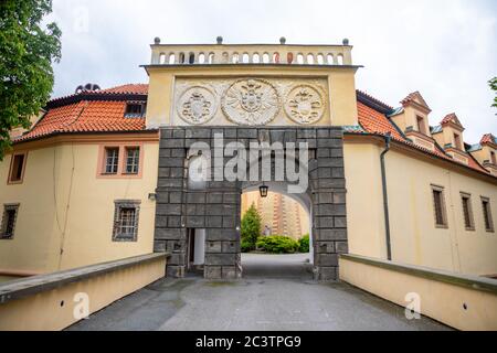 Blick auf Schloss Podebrady von der Hofseite, Tschechische republik Stockfoto