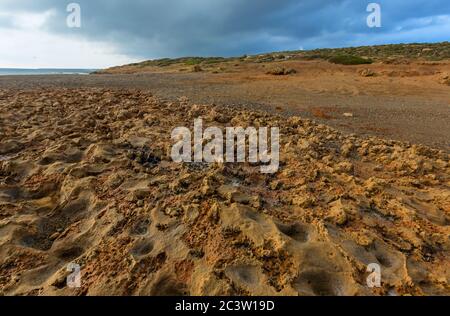 Landschaft mit Steinoberfläche am Lara Strand in Akamas Kap, Zypern Stockfoto