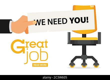 Hand hält ein Stück Papier mit Text Wir brauchen Sie Stock Vektor