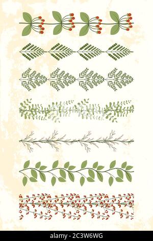 Elegante grüne florale nahtlose Muster.Vintage-Stil Blatt Grenze. Sammlung von Vektor Doodle Vorlage. Botanischer Druck. Stock Vektor