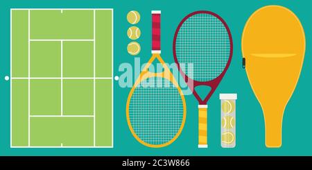 Vector Set von Tennisschlägern und Tennisbällen Stock Vektor