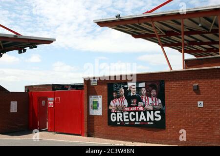 Exeter, Großbritannien. Juni 2020. Außenansicht vor den EFL Sky Bet League 2 Play-offs Halbfinalspiel zwischen Exeter City und Colchester United im St James' Park, Exeter, England am 22. Juni 2020. Foto von Dave Peters. Nur für redaktionelle Zwecke, Lizenz für kommerzielle Nutzung erforderlich. Keine Verwendung in Wetten, Spielen oder Publikationen einzelner Vereine/Vereine/Spieler. Kredit: UK Sports Pics Ltd/Alamy Live Nachrichten Stockfoto