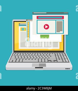 Laptop mit offenem Browser. Vektor flach. Stock Vektor