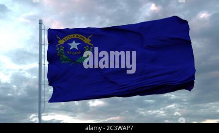 Flagge von Nevada winkt im Wind gegen tief schönen Wolken Himmel. 3d-Rendering Stockfoto