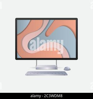 Moderner Computermonitor mit Tastatur-Maus und farbigen Bildschirm realistische Mockup Gadgets und Geräte Konzept Vektor Illustration Stock Vektor