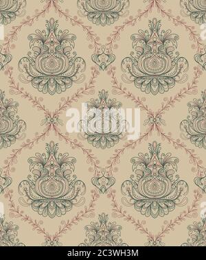 Vektor nahtlose florale Damast Muster. Reiche Ornament, alten Damaskus-Stil. Royal victorian Nahtloses Muster für Tapeten, Textil, Verpackung, Hochzeit Stock Vektor