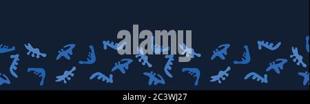 Indigo blau abstrakt organisch ausgeschnittene Formen. Vektor-Rahmen Muster nahtloser Hintergrund. Hand Papier schneiden matisse Stil. Collage-Grafik-Einfassung Stock Vektor