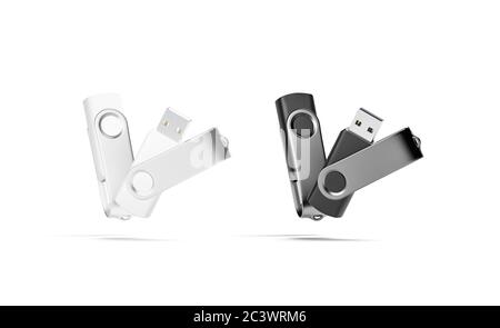 Blank schwarz und weiß, geöffnet und geschlossen usb-Stick Mockup, Stockfoto