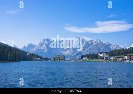 Naturlandschaft in Alpen, Misurinasee, Dolomiten Alpen, Italien Stockfoto