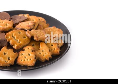 Lustige Halloween-Cookies auf weißem Hintergrund isoliert. Speicherplatz kopieren Stockfoto