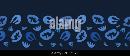 Indigo blau abstrakt organisch ausgeschnittene Formen. Vektor-Rahmen Muster nahtloser Hintergrund. Hand Papier schneiden matisse Stil. Collage-Grafik-Einfassung Stock Vektor