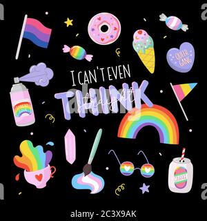 LGBTQ Pride Print mit Gleichheitssymbolen und schöner Typografie. Vektor handgezeichnete Illustrationen und Schriftzüge. Stock Vektor