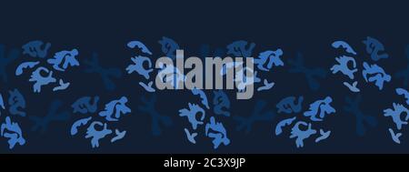 Indigo blau abstrakt organisch ausgeschnittene Formen. Vektor-Rahmen Muster nahtloser Hintergrund. Hand Papier schneiden matisse Stil. Collage-Grafik-Einfassung Stock Vektor