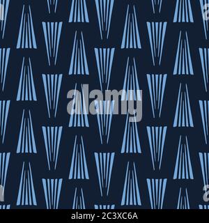 Moderne indigoblaue geometrische handgezeichnete Dreiecke. Wiederholender abstrakter Hintergrund. Ornamental monochromes Geo. Trendige Oberflächengestaltung Textil. Überall Stock Vektor